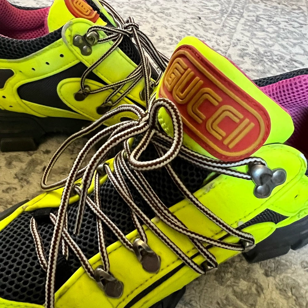 GUCCI Neon Yellow Reflective Flashtrek Hiking Sneakers Shoes Size & - Picture 4 of 4